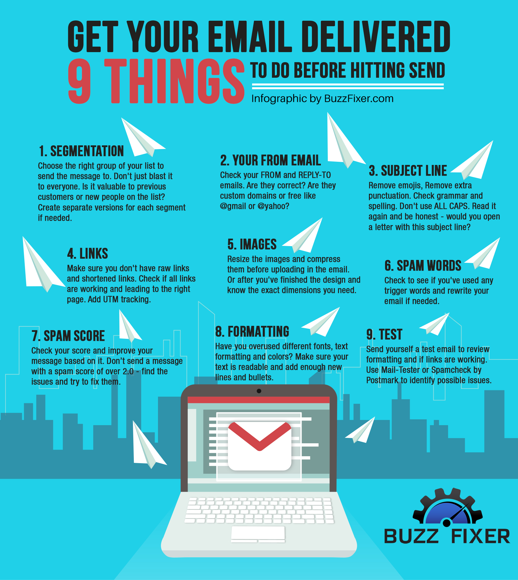 Infographic by Buzz Fixer - Email Deliverability - message elements.