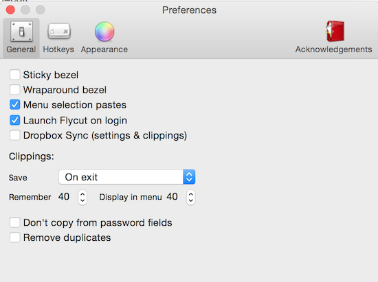 flycut settings window