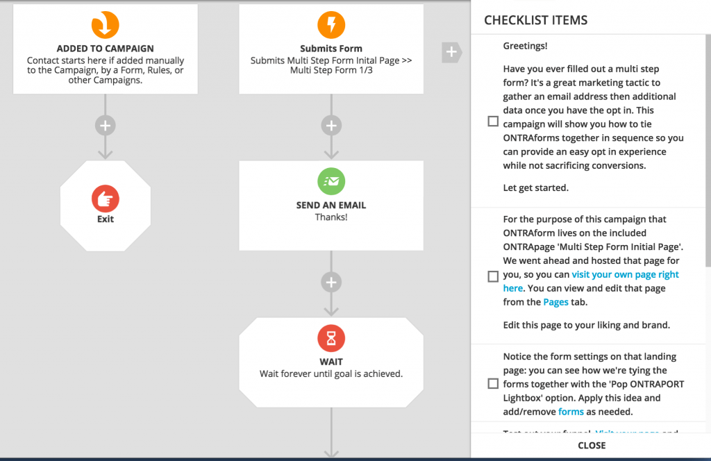 ontraport visual campaign builder checklist