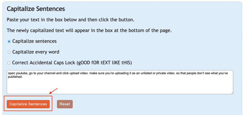capitalize sentences with one click