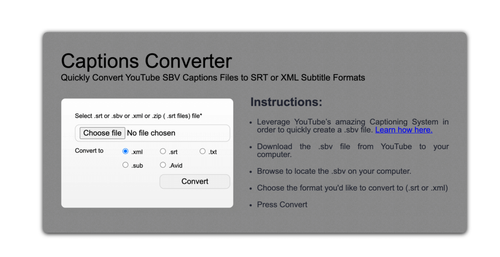 convert captions file to text